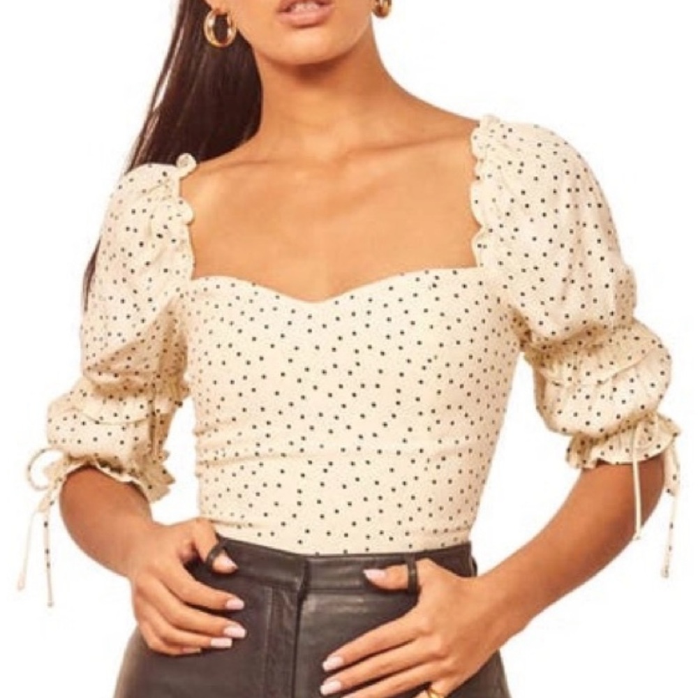 Reformation White Polka Dot Nina Top
